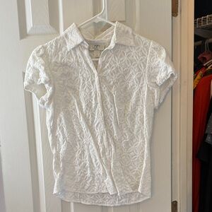 LOFT White Textured Button Down Shirt